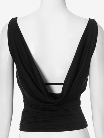 ブラック タンクトップ ノースリーブ Vバック ルーシュ サマートップ レディース 2025