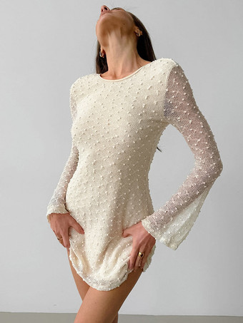 アイボリー ボディコンドレス オープンバック ロングスリーブ ミニドレス レディース 2025