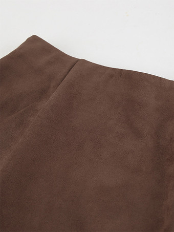 エレガントなブラウンスエードAラインマキシスカートレディース2025