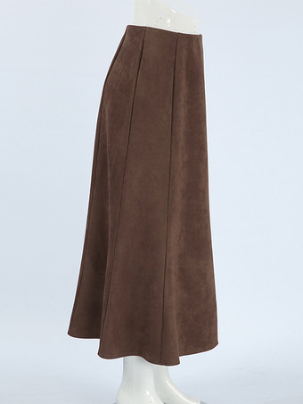 エレガントなブラウンスエードAラインマキシスカートレディース2025