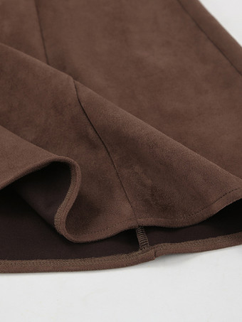 エレガントなブラウンスエードAラインマキシスカートレディース2025