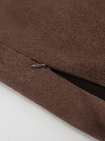 エレガントなブラウンスエードAラインマキシスカートレディース2025