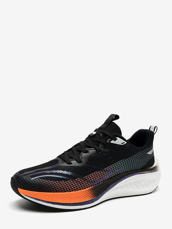 ブラック メンズ スニーカー ロートップ 厚底 ウォーキングシューズ 快適 軽量 コントラストカラー ハイキングシューズ