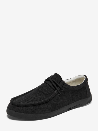 noir Mocassins en toile à enfiler pour hommes chaussures de pont à bout rond confortables antidérapantes décontractées