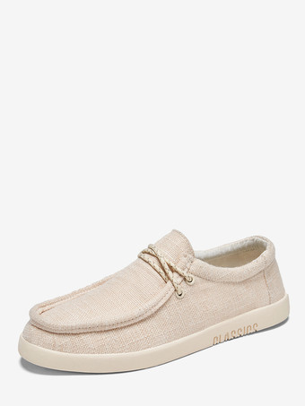 abricot Mocassins en toile à enfiler pour hommes chaussures de pont à bout rond confortables antidérapantes décontractées