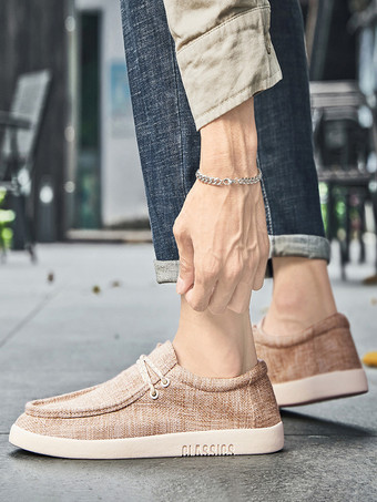 Mocassins en toile à enfiler pour hommes chaussures de pont à bout rond confortables antidérapantes décontractées