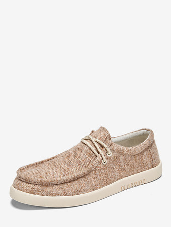 kaki Mocassins en toile à enfiler pour hommes chaussures de pont à bout rond confortables antidérapantes décontractées