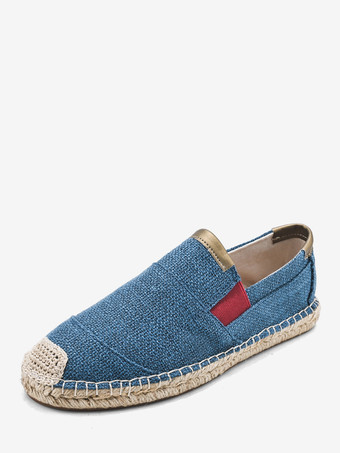 azul Mocasines de lona para hombre sin cordones de lino tejidos cómodos ligeros transpirables a la moda informales antideslizantes.