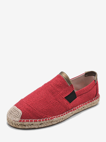 rojo Mocasines de lona para hombre sin cordones de lino tejidos cómodos ligeros transpirables a la moda informales antideslizantes.