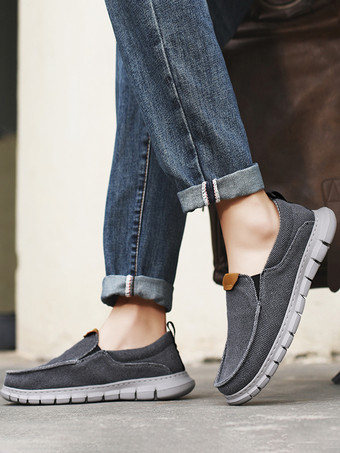 メンズ キャンバス スリッポン ローファー 編み込みアッパー ペニーシューズ 滑り止め 厚手ラバーソール 軽量 通気性 デッキシューズ