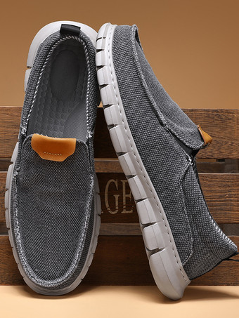 メンズ キャンバス スリッポン ローファー 編み込みアッパー ペニーシューズ 滑り止め 厚手ラバーソール 軽量 通気性 デッキシューズ