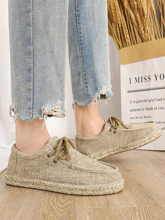 Mocassins à enfiler pour hommes chaussures de marche plates et respirantes en toile de lin chaussures bateau légères à bout rond