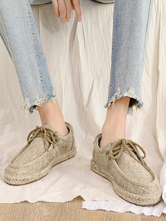 Mocassins à enfiler pour hommes chaussures de marche plates et respirantes en toile de lin chaussures bateau légères à bout rond