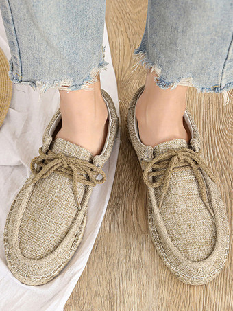 Mocassins à enfiler pour hommes chaussures de marche plates et respirantes en toile de lin chaussures bateau légères à bout rond