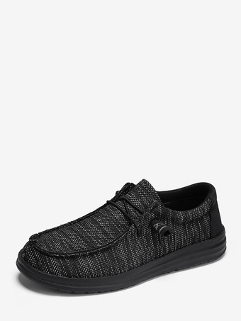 noir Mocassins en toile à enfiler pour hommes chaussures plates à bout rond chaussures de pont décontractées