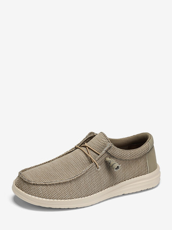 kaki Mocassins en toile à enfiler pour hommes chaussures plates à bout rond chaussures de pont décontractées