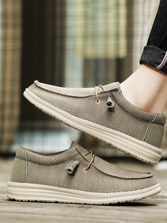 Mocassins en toile à enfiler pour hommes chaussures plates à bout rond chaussures de pont décontractées