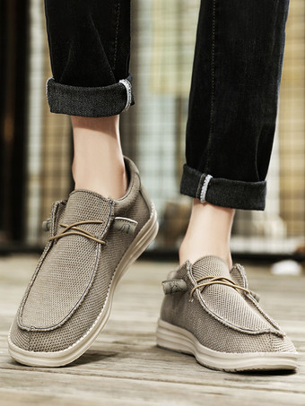 Mocassins en toile à enfiler pour hommes chaussures plates à bout rond chaussures de pont décontractées