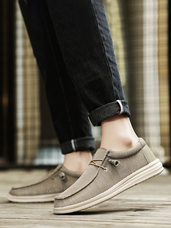 Mocassins en toile à enfiler pour hommes chaussures plates à bout rond chaussures de pont décontractées