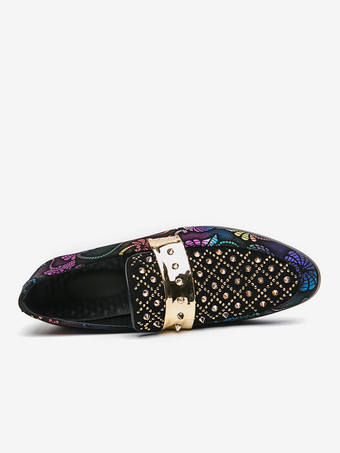 メンズ リベットローファー スプライスプリント スエード ペニーシューズ ラウンドトゥ ローヒール プロムシューズ