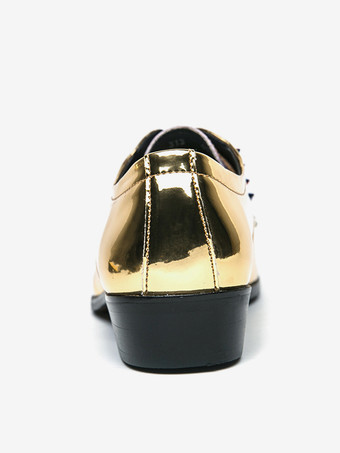 男性用ドレスシューズ パッチワーク ラウンドトゥ スタッド装飾 ダービーシューズ ロートップ 滑り止め プロムシューズ