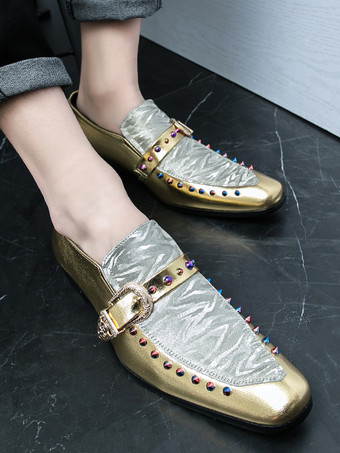 メンズ モンクローファー レザー＆スエード パッチワーク ペニーシューズ ラウンドトゥ ローヒール パーティーシューズ