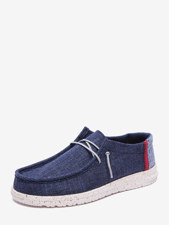 azul oscuro Mocasines de lona para hombre planos con punta redonda ligeros transpirables y cómodos.