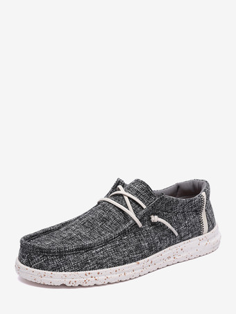 negro Mocasines de lona para hombre planos con punta redonda ligeros transpirables y cómodos.