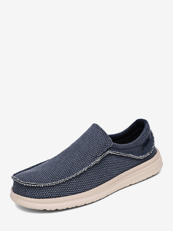 bleu Mocassins en toile pour hommes tige tissée chaussures Penny semelles en caoutchouc épaisses antidérapantes chaussures de pont légères et respirantes
