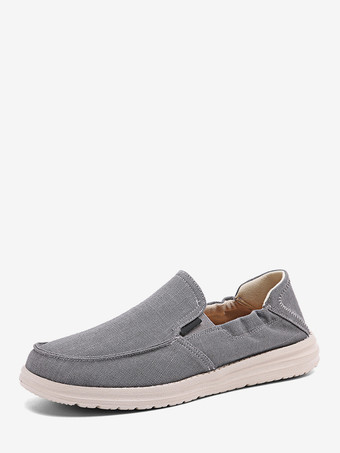 GrisMocassins en toile pour hommes bout rond plateforme chaussures de pont à enfiler chaussures décontractées légères et respirantes