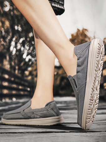 Mocassins en toile pour hommes bout rond plateforme chaussures de pont à enfiler chaussures décontractées légères et respirantes