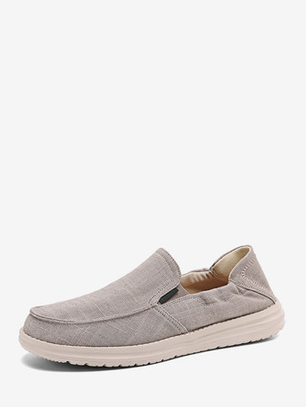 BeigeMocassins en toile pour hommes bout rond plateforme chaussures de pont à enfiler chaussures décontractées légères et respirantes