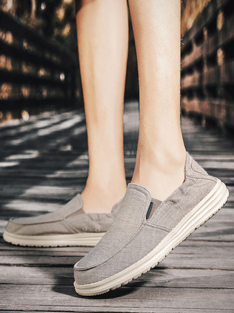 Mocassins en toile pour hommes bout rond plateforme chaussures de pont à enfiler chaussures décontractées légères et respirantes