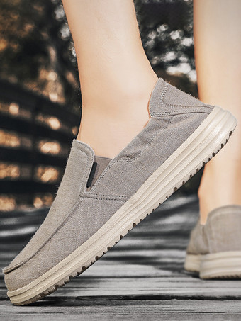 Mocassins en toile pour hommes bout rond plateforme chaussures de pont à enfiler chaussures décontractées légères et respirantes