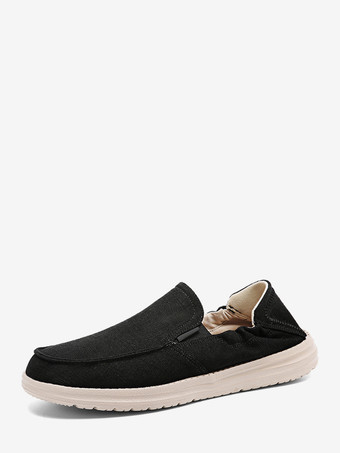 noir Mocassins en toile pour hommes bout rond plateforme chaussures de pont à enfiler chaussures décontractées légères et respirantes
