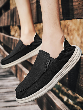 Mocassins en toile pour hommes bout rond plateforme chaussures de pont à enfiler chaussures décontractées légères et respirantes