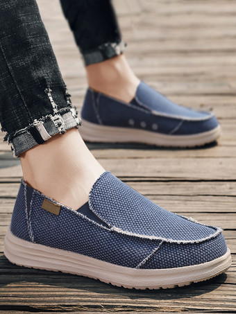 Mocassins en toile et lin pour homme chaussures de pont légères à bout rond chaussures plates décontractées