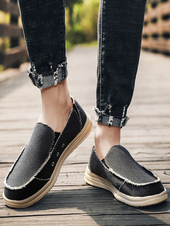 Mocassins en toile et lin pour homme chaussures de pont légères à bout rond chaussures plates décontractées