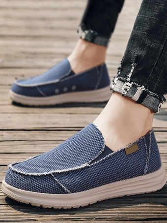 Mocassins en toile et lin pour homme chaussures de pont légères à bout rond chaussures plates décontractées