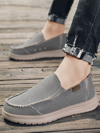 Mocassins en toile et lin pour homme chaussures de pont légères à bout rond chaussures plates décontractées