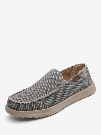 GrisMocassins en toile et lin pour homme chaussures de pont légères à bout rond chaussures plates décontractées