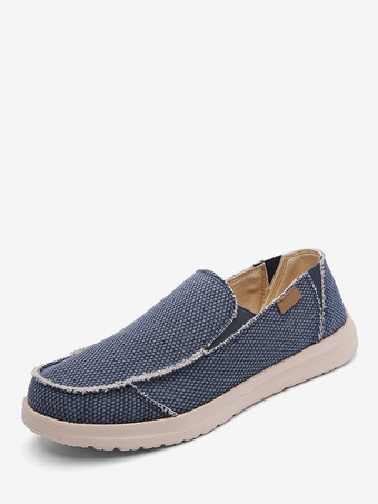 bleu Mocassins en toile et lin pour homme chaussures de pont légères à bout rond chaussures plates décontractées