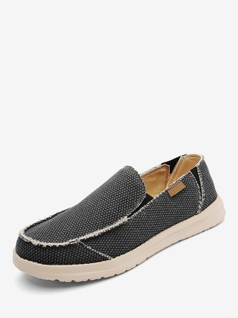 noir Mocassins en toile et lin pour homme chaussures de pont légères à bout rond chaussures plates décontractées
