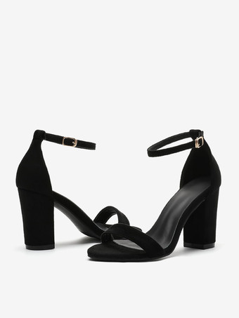 Chaussures de bal noires à talons épais et bout ouvert sandales à talons hauts