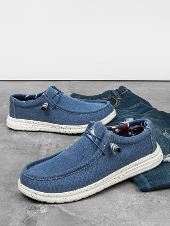 Mocassins en toile à enfiler pour hommes chaussures à plateforme à bout rond chaussures de pont légères souples confortables et décontractées