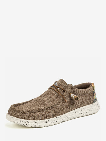 Brun Mocassins en toile à enfiler pour hommes chaussures à plateforme à bout rond chaussures de pont légères souples confortables et décontractées