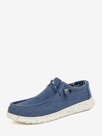 bleu Mocassins en toile à enfiler pour hommes chaussures à plateforme à bout rond chaussures de pont légères souples confortables et décontractées
