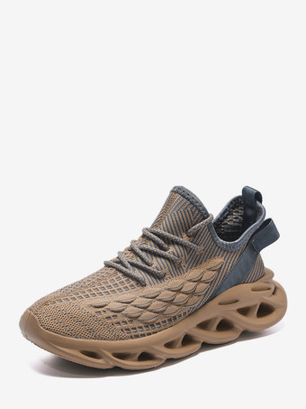 カーキ メンズスニーカー メッシュ 通気性 ロードランニングシューズ ハイレンジ 厚底 ジョギングシューズ