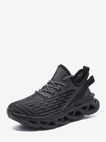 ブラック メンズスニーカー メッシュ 通気性 ロードランニングシューズ ハイレンジ 厚底 ジョギングシューズ