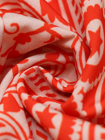 エスニックプリントマキシドレス、レッド Vネック スリップドレス、レディース 2025